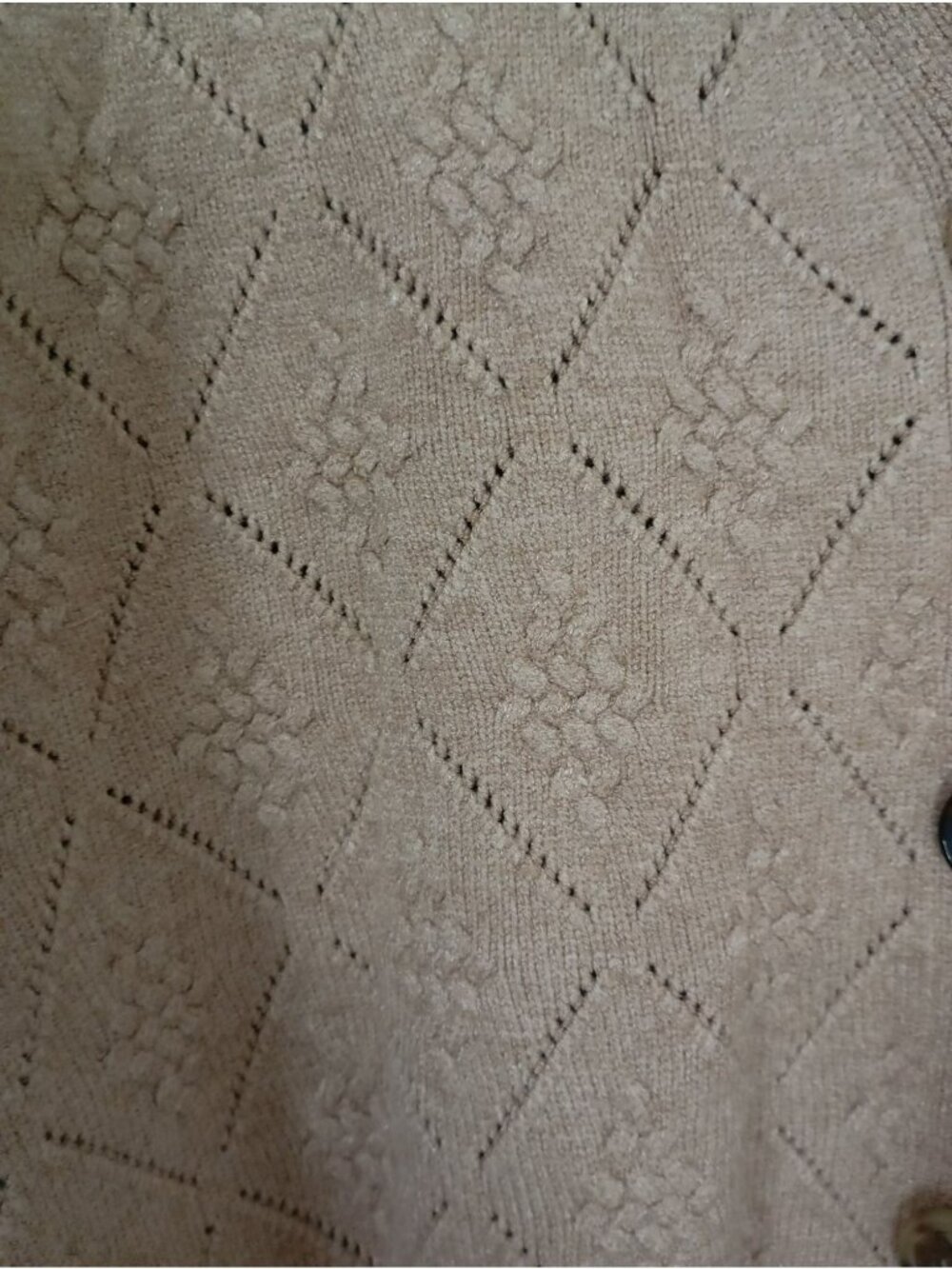Cyrus Beige Diamond Knit Button-Front Cardigan Sweater Size L - Picture 6 of 10